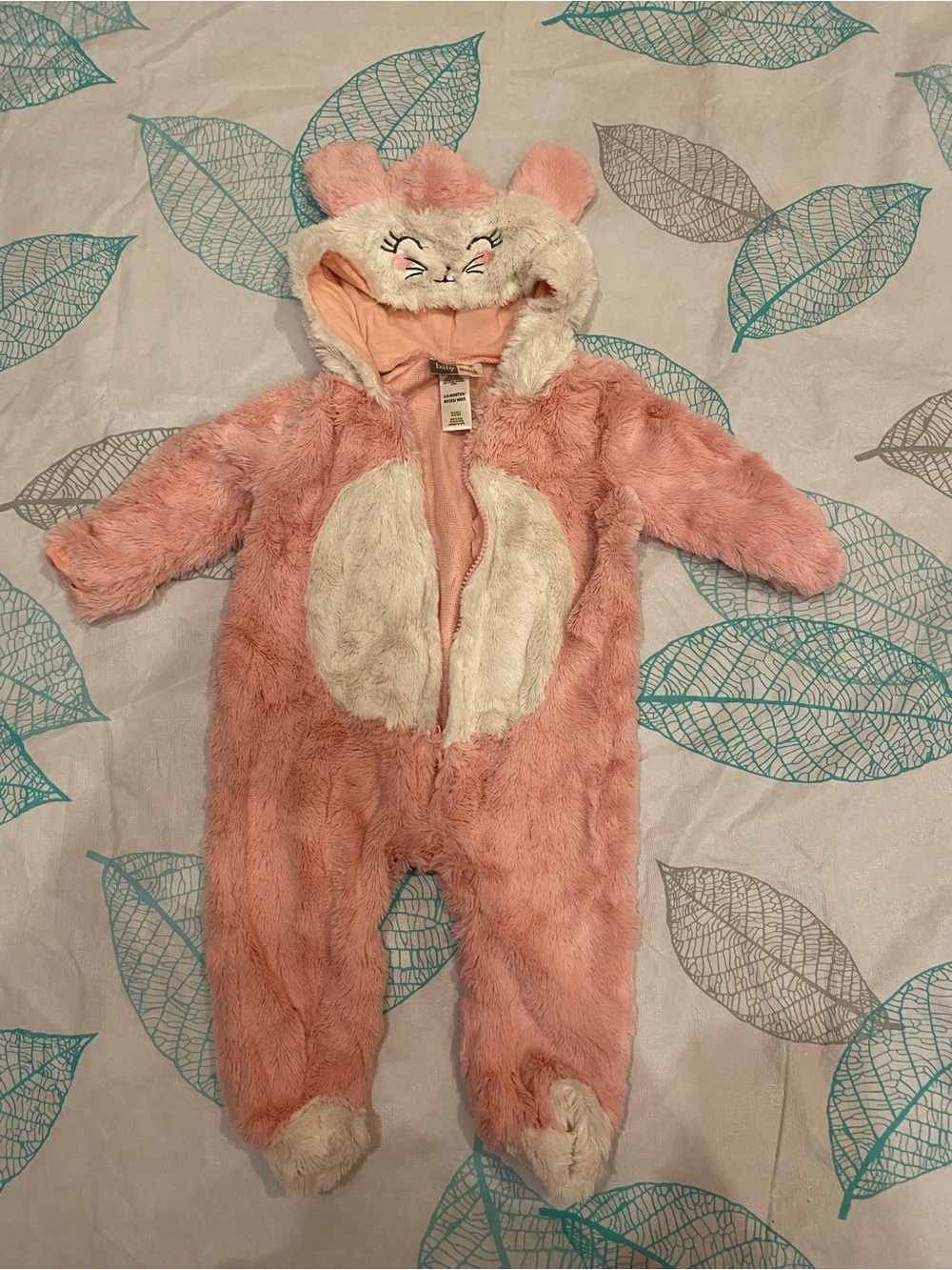 Soft Plush Pink Bunny One-Piece Romper with Hood costume
